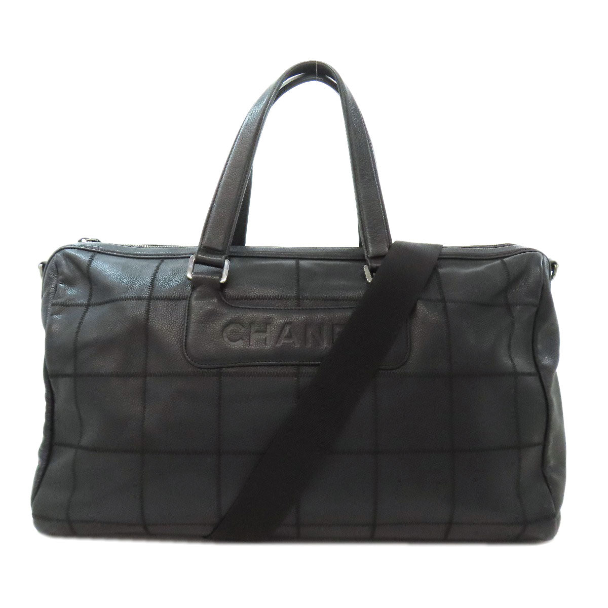 CHANEL シャネル チョコバー シルバー金具 2WAY ボストンバッグ グレインド カーフスキン レディース 中古