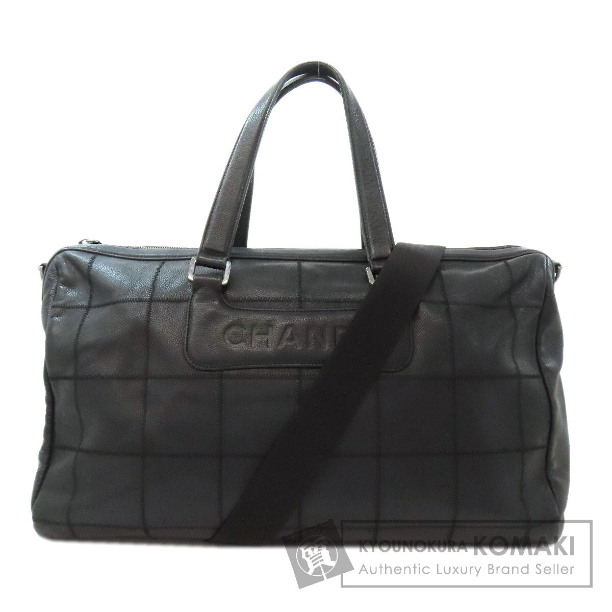 CHANEL シャネル チョコバー シルバー金具 2WAY ボストンバッグ グレインド カーフスキン レディース 中古