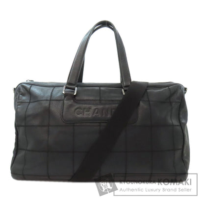 CHANEL シャネル チョコバー シルバー金具 2WAY ボストンバッグ グレインド カーフスキン レディース 中古