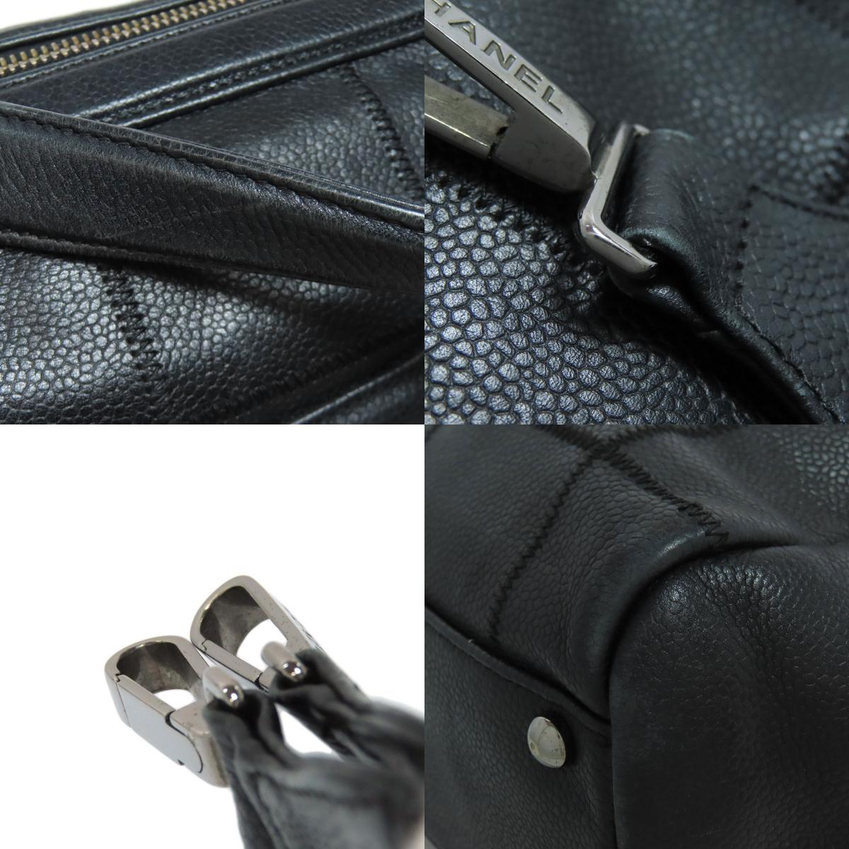 CHANEL シャネル チョコバー シルバー金具 2WAY ボストンバッグ グレインド カーフスキン レディース 中古