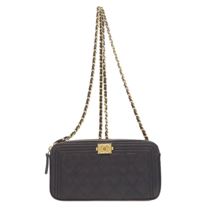 CHANEL シャネル チェーンウォレット ボーイシャネル マトラッセ ゴールド金具 長財布（小銭入れあり） グレインド カーフスキン レディース 中古