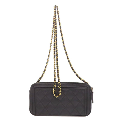 CHANEL シャネル チェーンウォレット ボーイシャネル マトラッセ ゴールド金具 長財布（小銭入れあり） グレインド カーフスキン レディース 中古