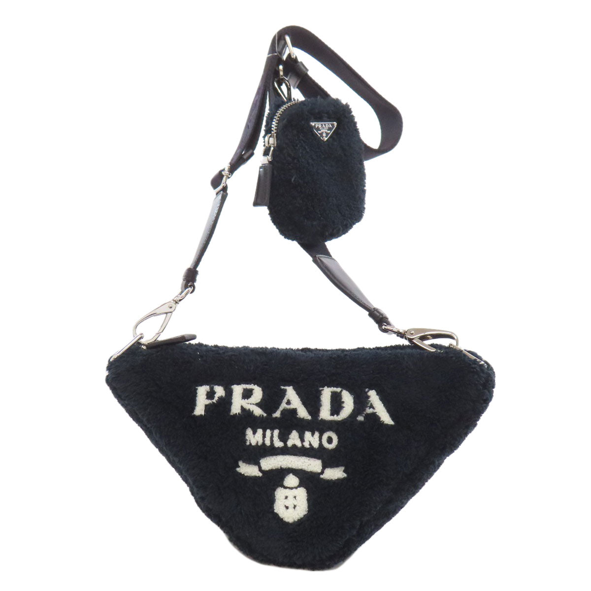 PRADA プラダ 1BH190 トライアングル ショルダーバッグ ボア レディース 中古