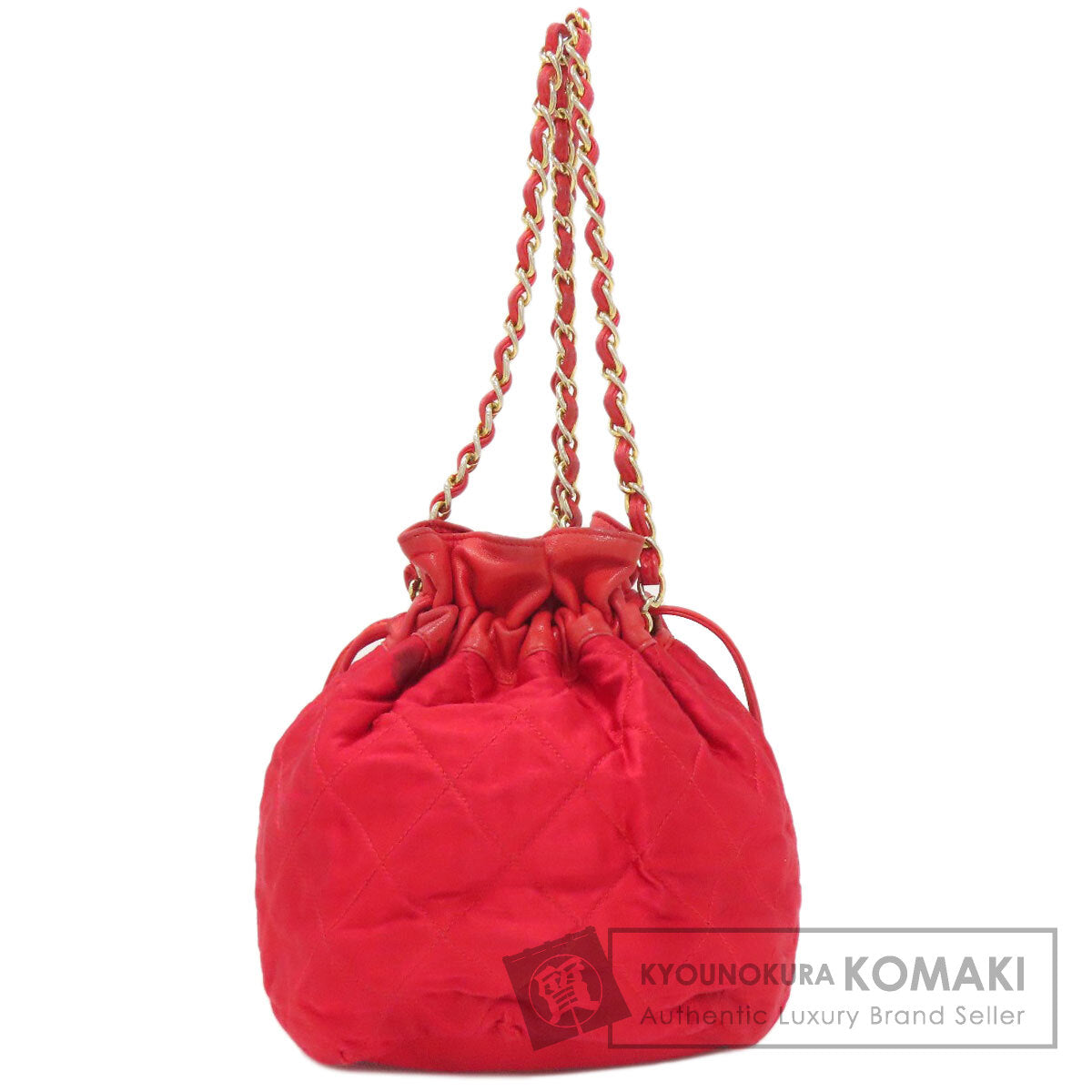 CHANEL シャネル 巾着ショルダー マトラッセ ゴールド金具 ショルダーバッグ サテン レディース 中古