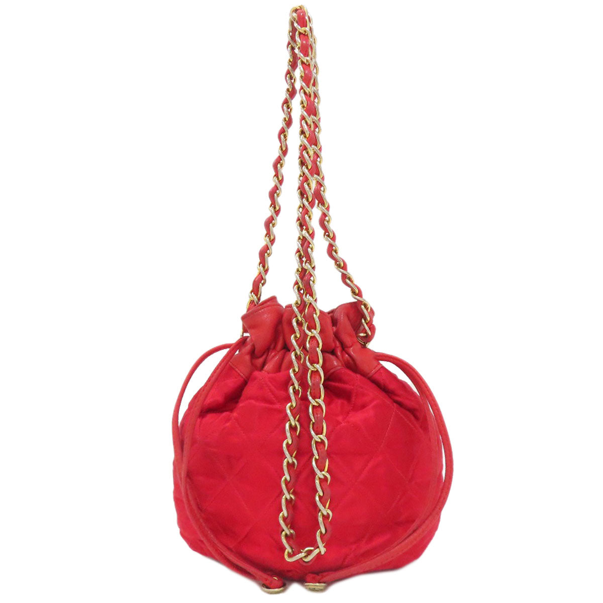 CHANEL シャネル 巾着ショルダー マトラッセ ゴールド金具 ショルダーバッグ サテン レディース 中古