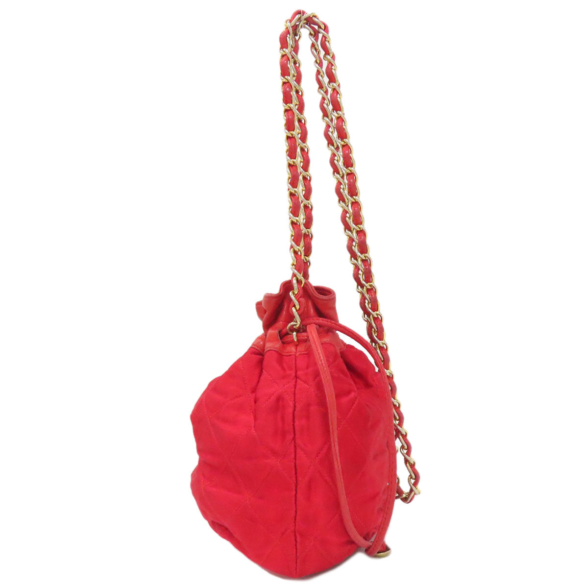 CHANEL シャネル 巾着ショルダー マトラッセ ゴールド金具 ショルダーバッグ サテン レディース 中古