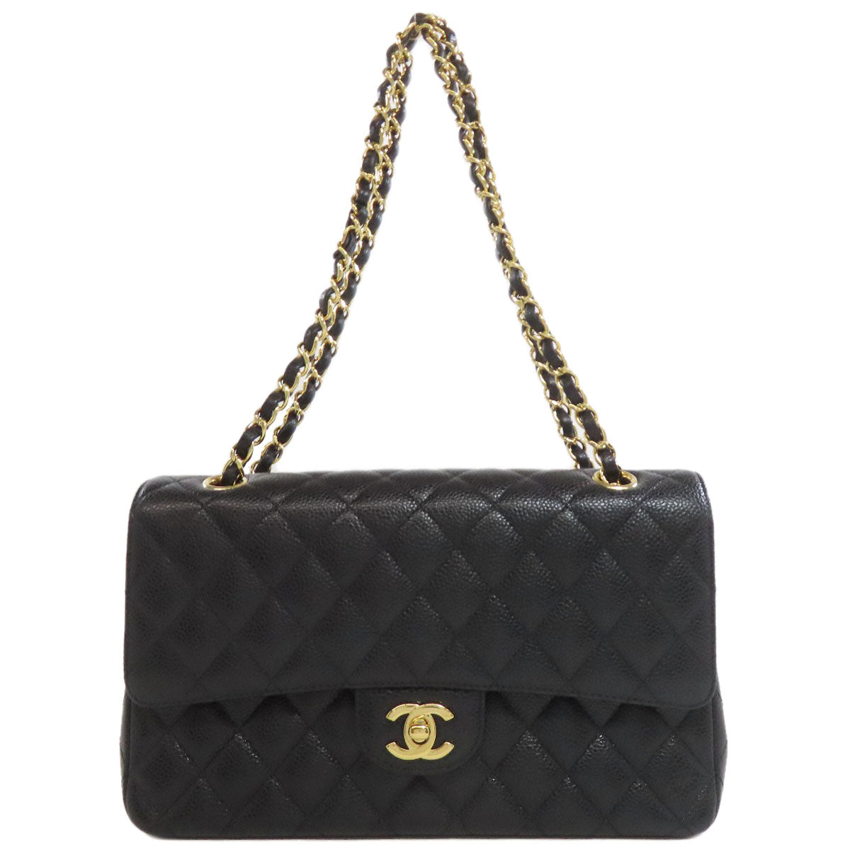 CHANEL シャネル ダブルフラップ マトラッセ ゴールド金具 ショルダーバッグ グレインド カーフスキン レディース 中古