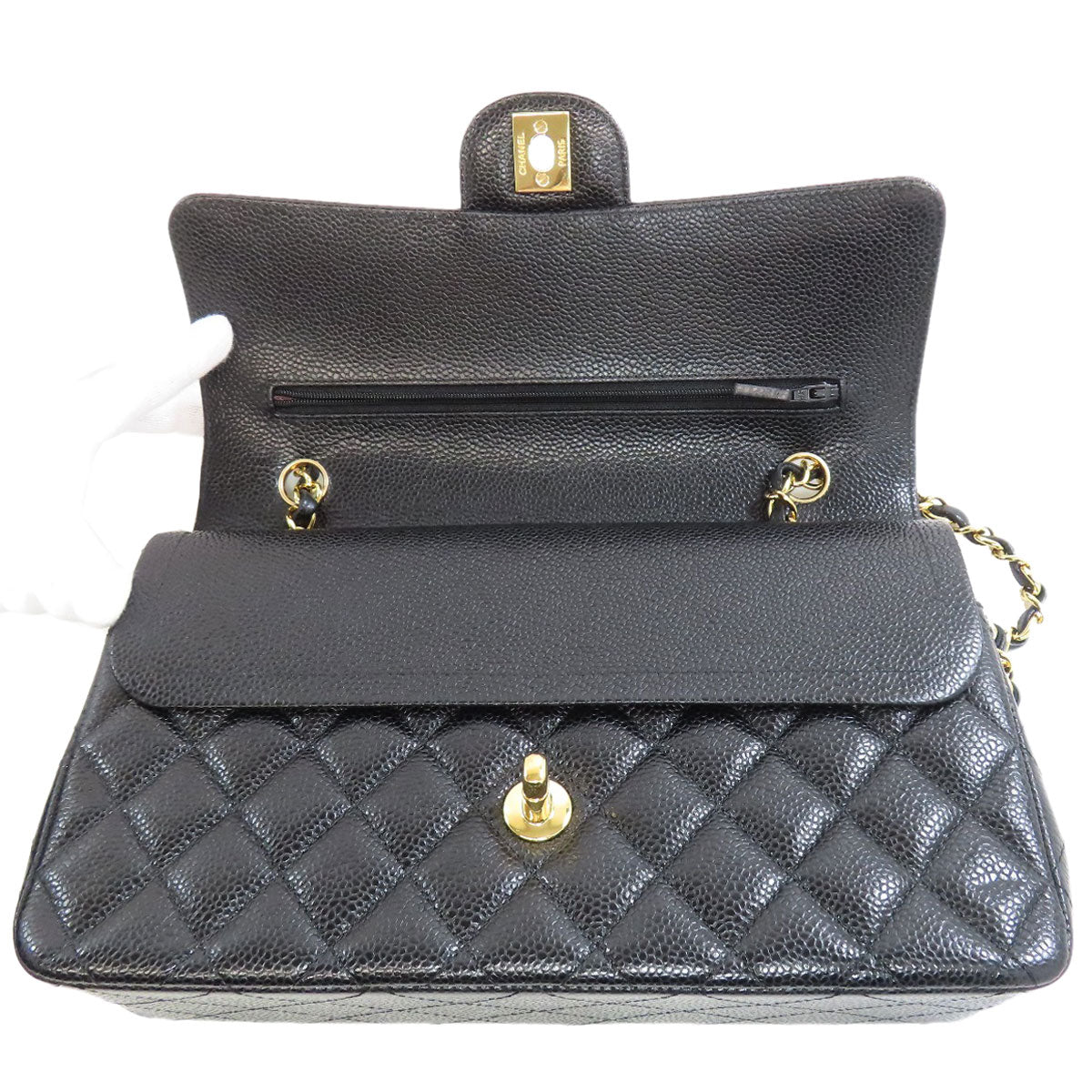CHANEL シャネル ダブルフラップ マトラッセ ゴールド金具 ショルダーバッグ グレインド カーフスキン レディース 中古