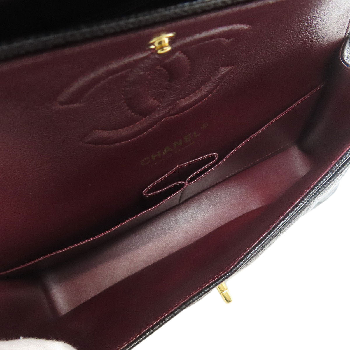 CHANEL シャネル ダブルフラップ マトラッセ ゴールド金具 ショルダーバッグ グレインド カーフスキン レディース 中古