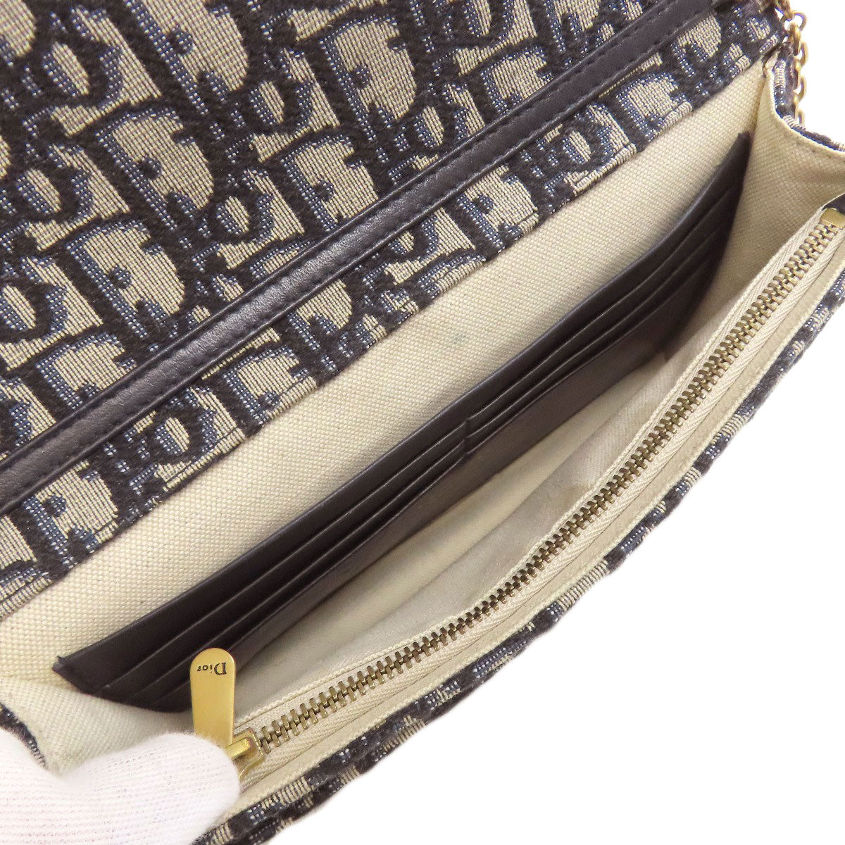 CHRISTIAN DIOR クリスチャンディオール チェーンウォレット トロッター柄 長財布（小銭入れあり） キャンバス レディース 中古