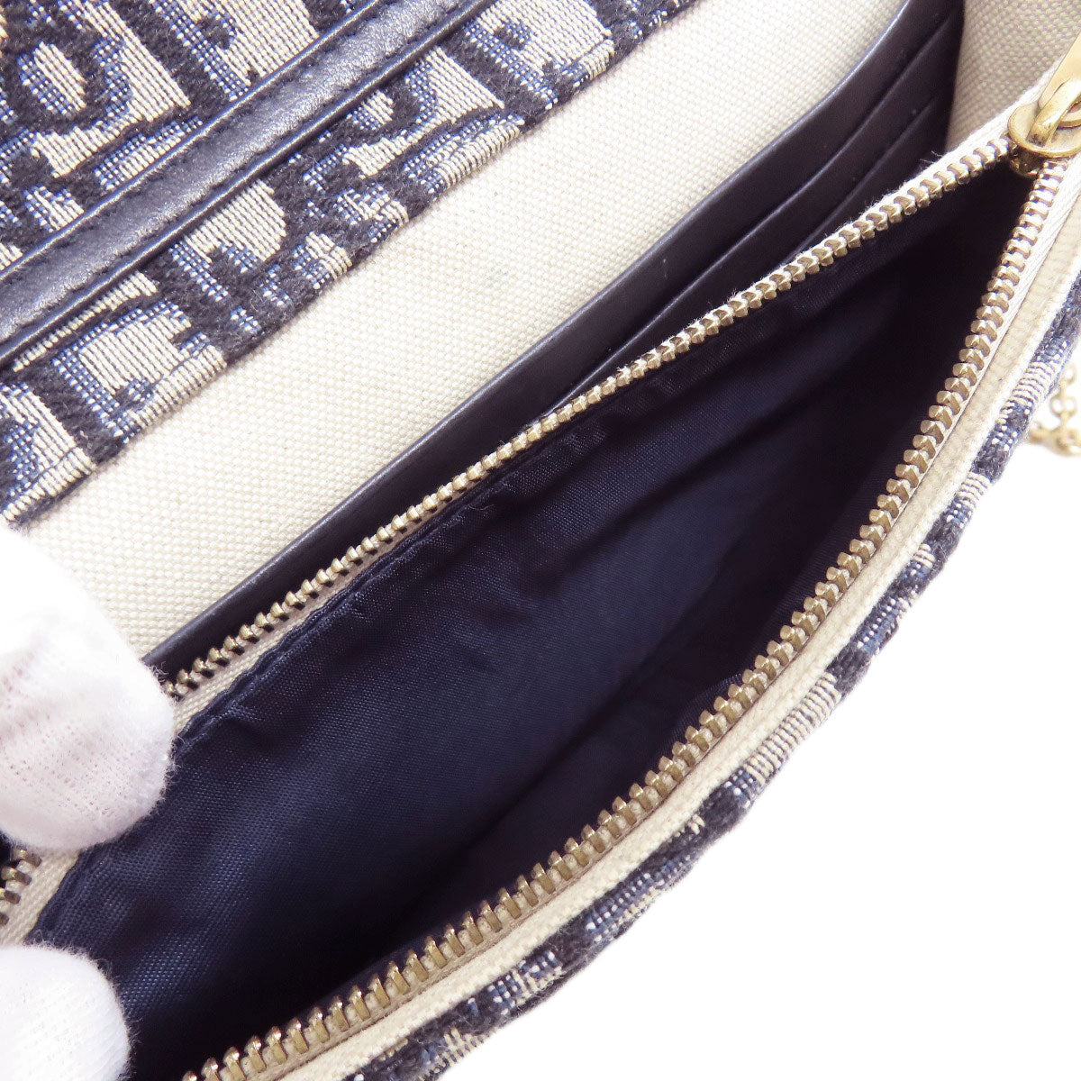 CHRISTIAN DIOR クリスチャンディオール チェーンウォレット トロッター柄 長財布（小銭入れあり） キャンバス レディース 中古