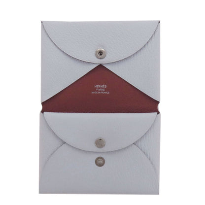 HERMES エルメス カルヴィ ブルーブリュム シルバー金具 カードケース シェーブル レディース 中古