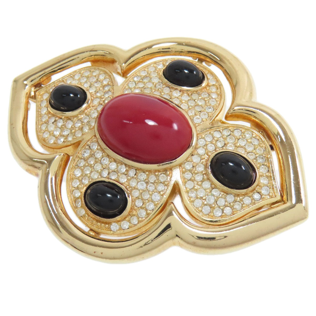CHRISTIAN DIOR クリスチャンディオール ラインストーン ブローチ 金属製 レディース 中古