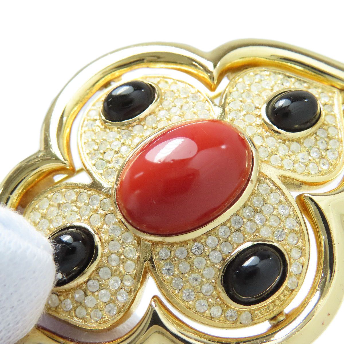 CHRISTIAN DIOR クリスチャンディオール ラインストーン ブローチ 金属製 レディース 中古