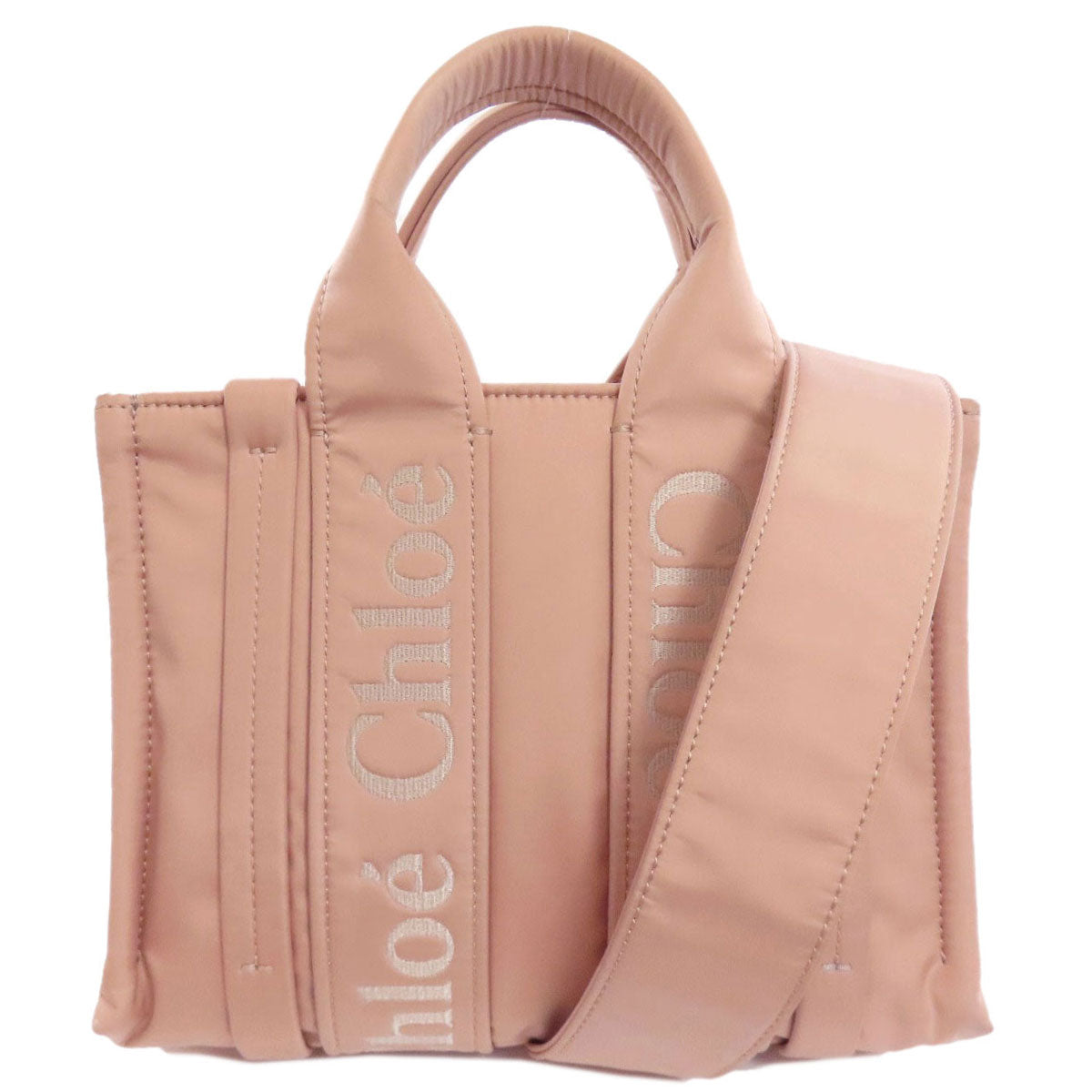 CHLOE クロエ ウッディトート 2WAY ハンドバッグ ナイロン レディース 中古
