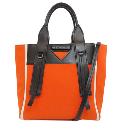 PRADA プラダ ウーヴェルチュール 2WAY ハンドバッグ キャンバス レディース 中古