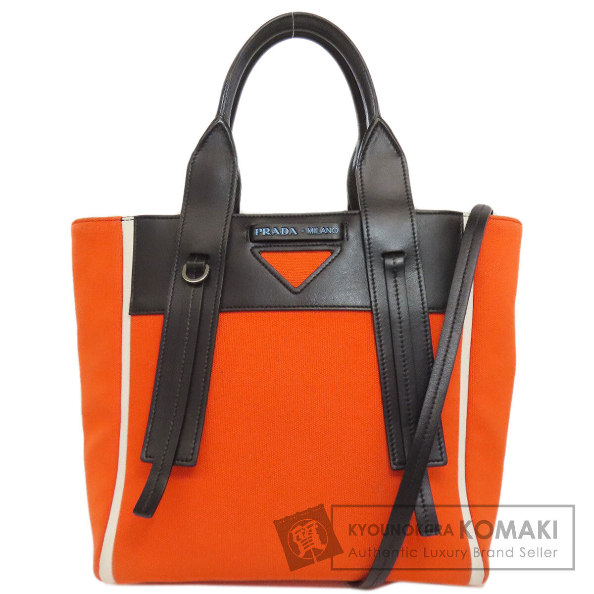 PRADA プラダ ウーヴェルチュール 2WAY ハンドバッグ キャンバス レディース 中古