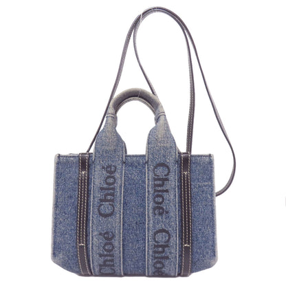 CHLOE クロエ ウッディ ミニ 2WAY ハンドバッグ デニム レディース 中古