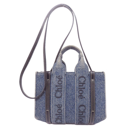 CHLOE クロエ ウッディ ミニ 2WAY ハンドバッグ デニム レディース 中古