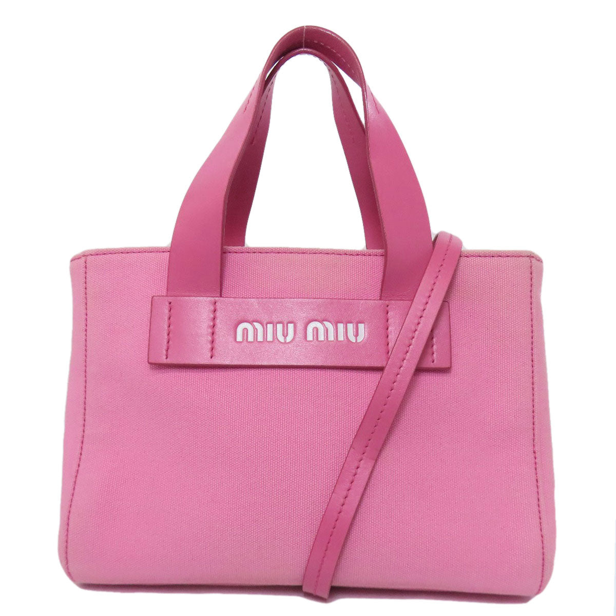 MIUMIU ミュウミュウ 5BA176 2WAY ハンドバッグ キャンバス レディース 中古