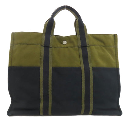 HERMES エルメス サックフールトゥMM ハンドバッグ キャンバス レディース 中古