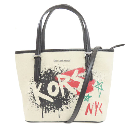 Michael Kors マイケルコース グラフィティ 2WAY ハンドバッグ キャンバス レディース 中古