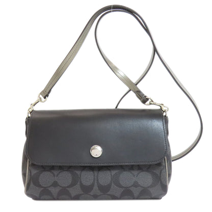 COACH コーチ F26172 リバーシブル フラップ シグネチャー ロングショルダー ショルダーバッグ PVC レディース 中古