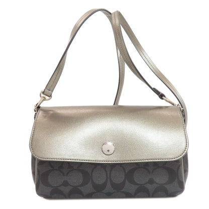 COACH コーチ F26172 リバーシブル フラップ シグネチャー ロングショルダー ショルダーバッグ PVC レディース 中古