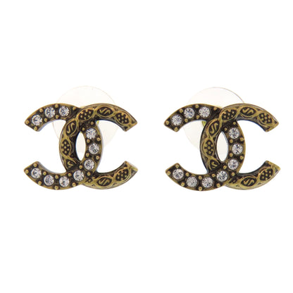 CHANEL シャネル ココマーク ラインストーン ピアス 金属製 レディース 中古