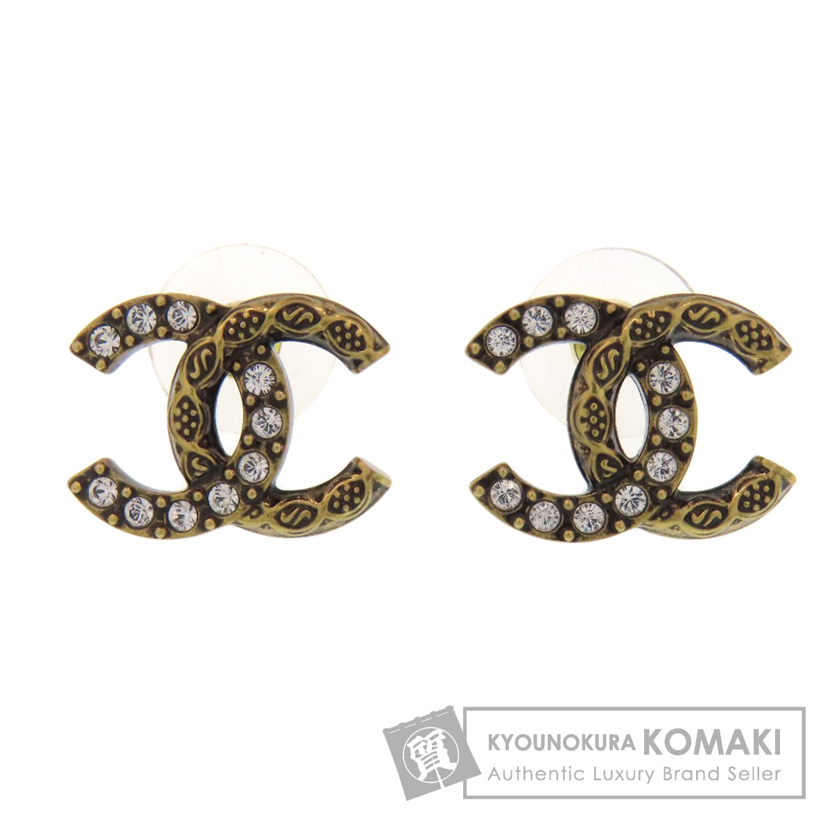 CHANEL シャネル ココマーク ラインストーン ピアス 金属製 レディース 中古