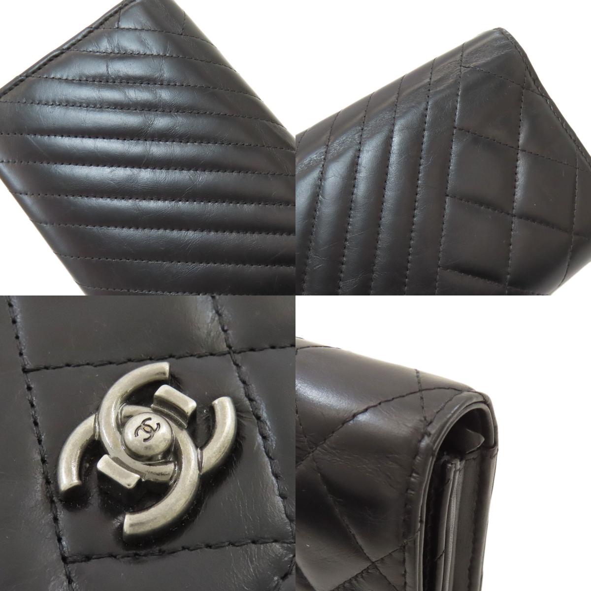 CHANEL シャネル シェブロン マトラッセ シルバー金具 長財布（小銭入れあり） カーフ レディース 中古