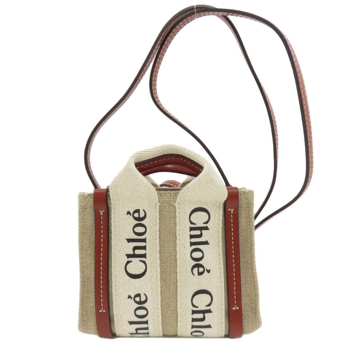 CHLOE クロエ ウッディ ナノ 2WAY ショルダーバッグ キャンバス レディース 中古