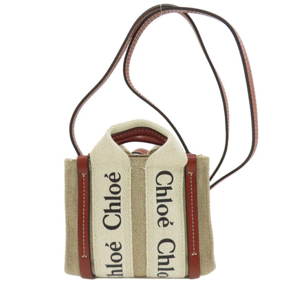 CHLOE クロエ ウッディ ナノ 2WAY ショルダーバッグ キャンバス レディース 中古