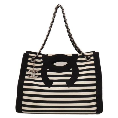 CHANEL シャネル チェーントート ボーダー ココマーク シルバー金具 トートバッグ ナイロン レディース 中古