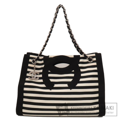 CHANEL シャネル チェーントート ボーダー ココマーク シルバー金具 トートバッグ ナイロン レディース 中古