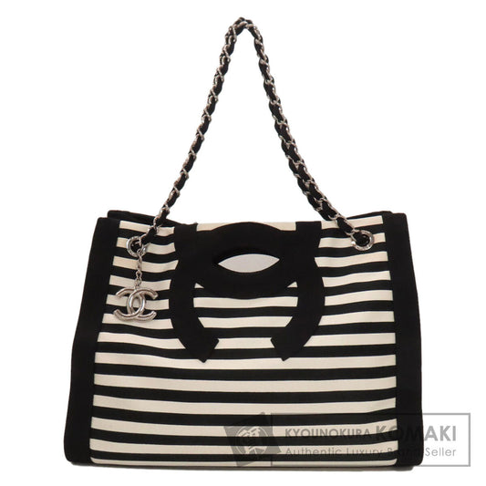 CHANEL シャネル チェーントート ボーダー ココマーク シルバー金具 トートバッグ ナイロン レディース 中古