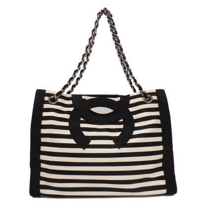 CHANEL シャネル チェーントート ボーダー ココマーク シルバー金具 トートバッグ ナイロン レディース 中古