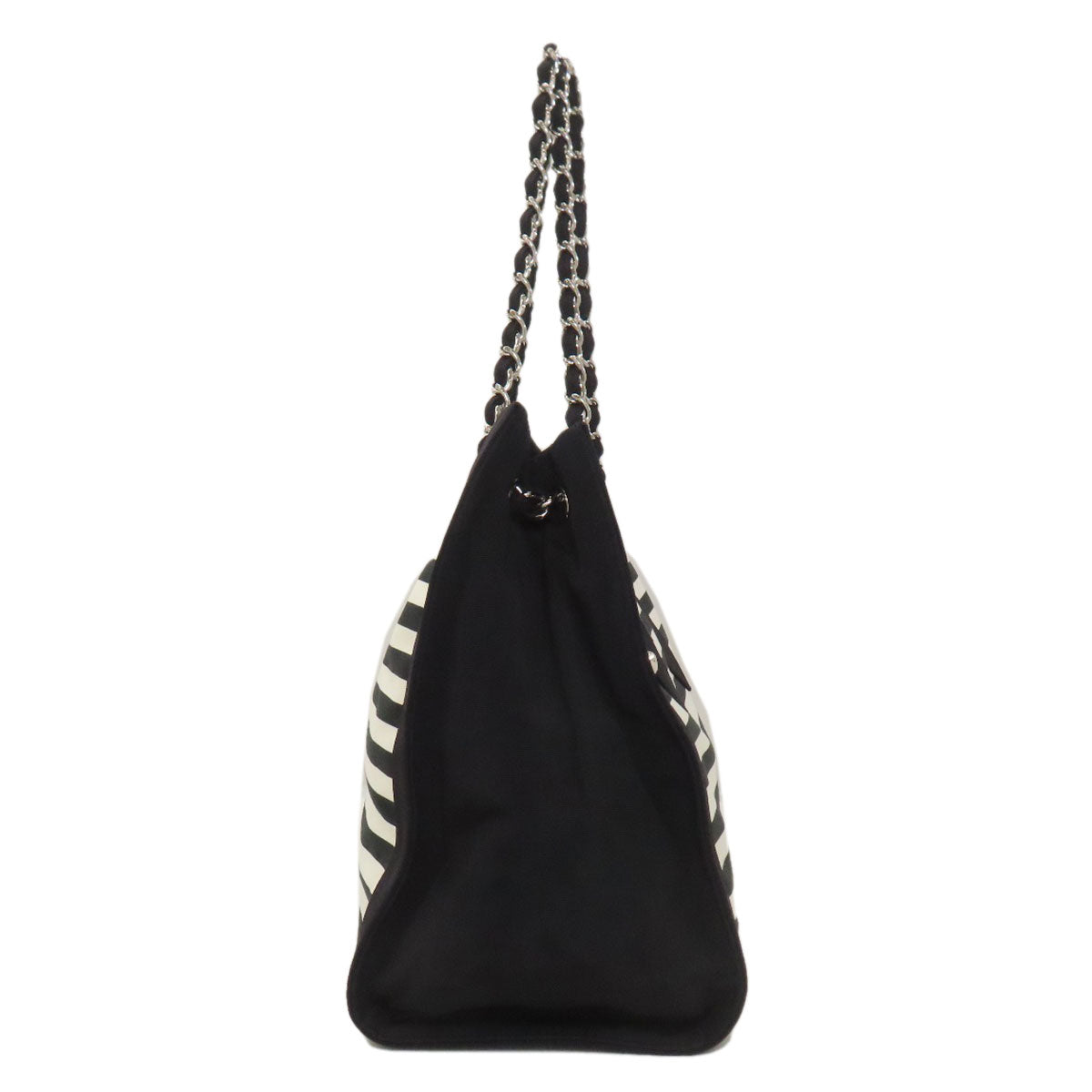 CHANEL シャネル チェーントート ボーダー ココマーク シルバー金具 トートバッグ ナイロン レディース 中古