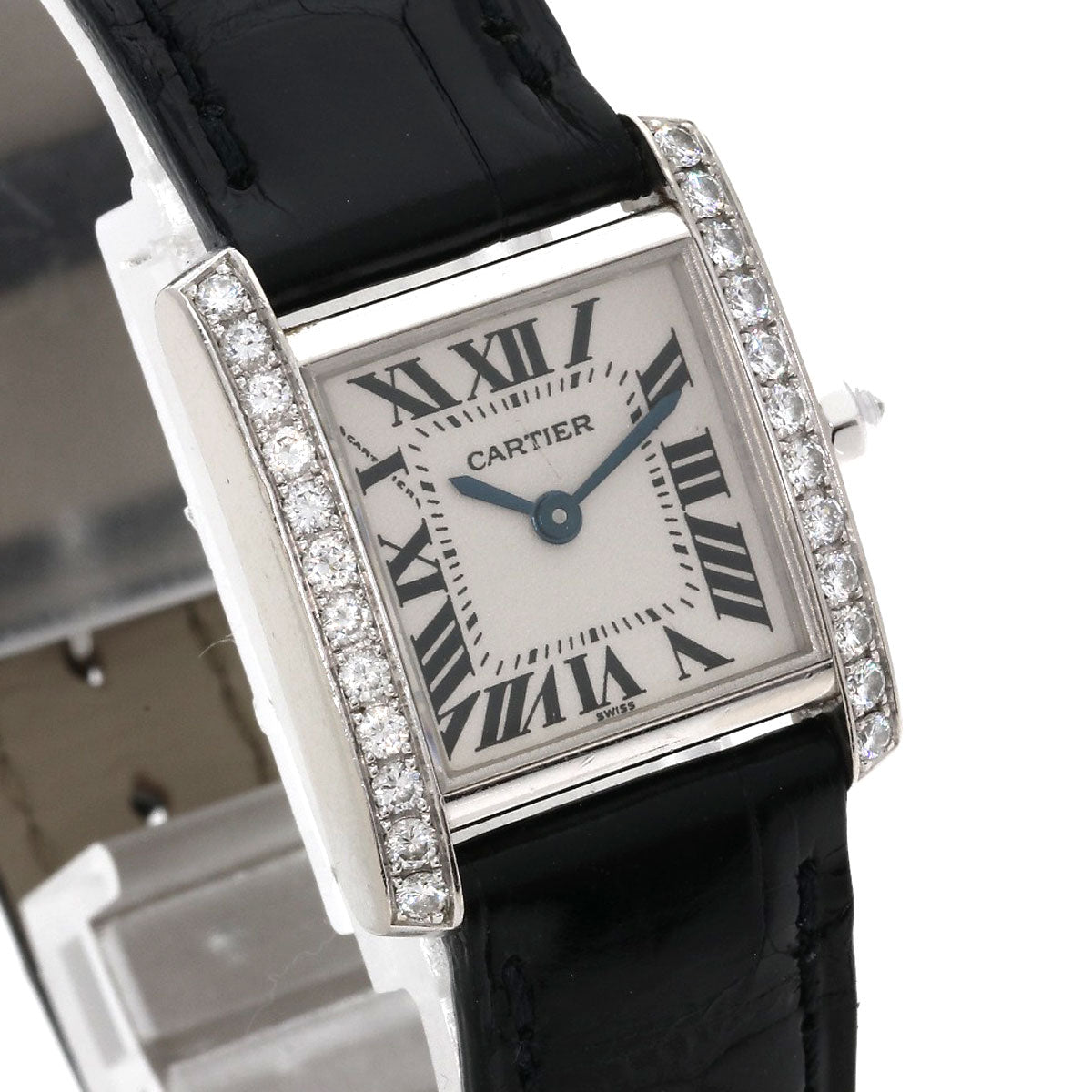 CARTIER カルティエ WE1002S3 タンクフランセーズSM 純正ダイヤモンドベゼル 腕時計 K18WG レディース 中古