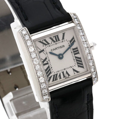 CARTIER カルティエ WE1002S3 タンクフランセーズSM 純正ダイヤモンドベゼル 腕時計 K18WG レディース 中古