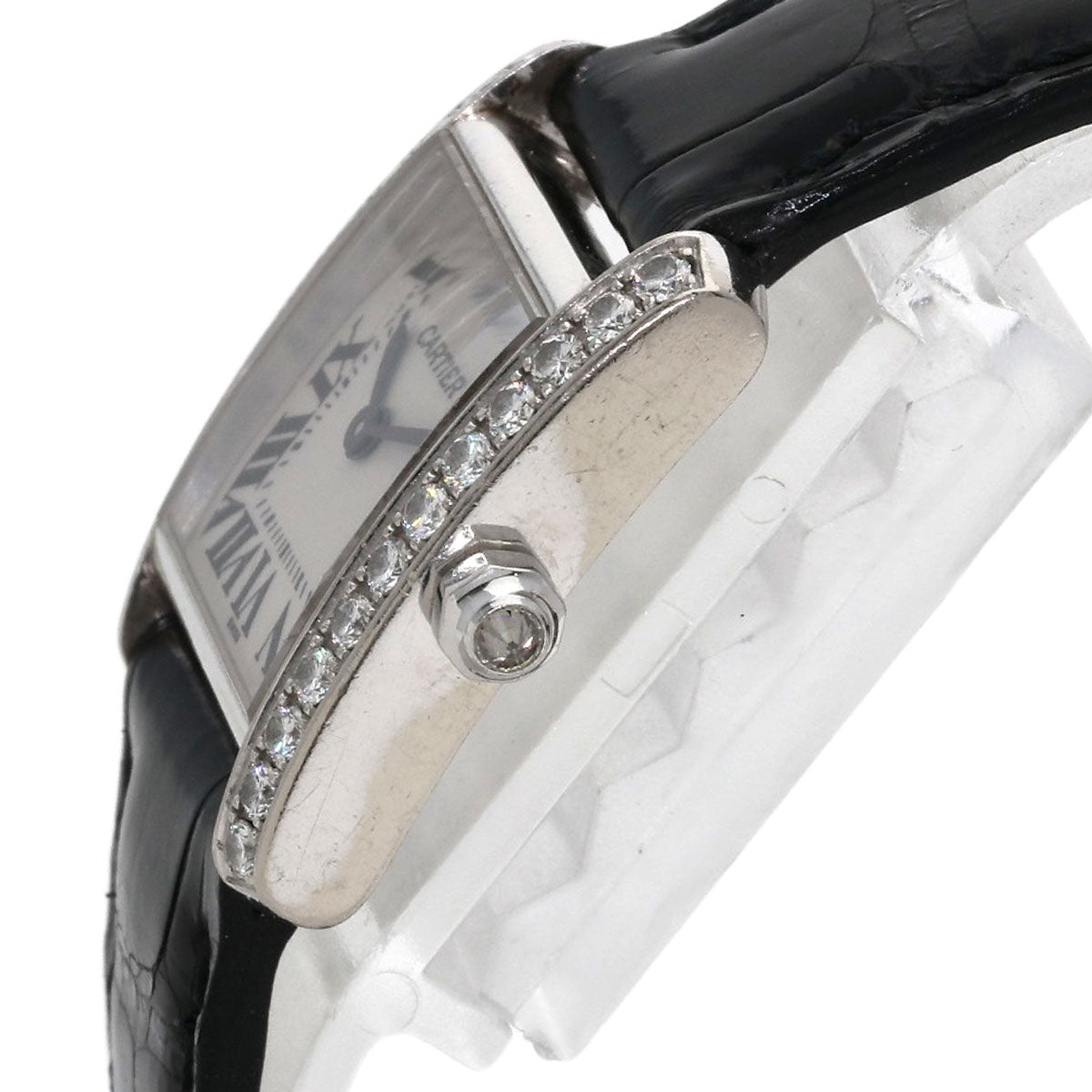 CARTIER カルティエ WE1002S3 タンクフランセーズSM 純正ダイヤモンドベゼル 腕時計 K18WG レディース 中古