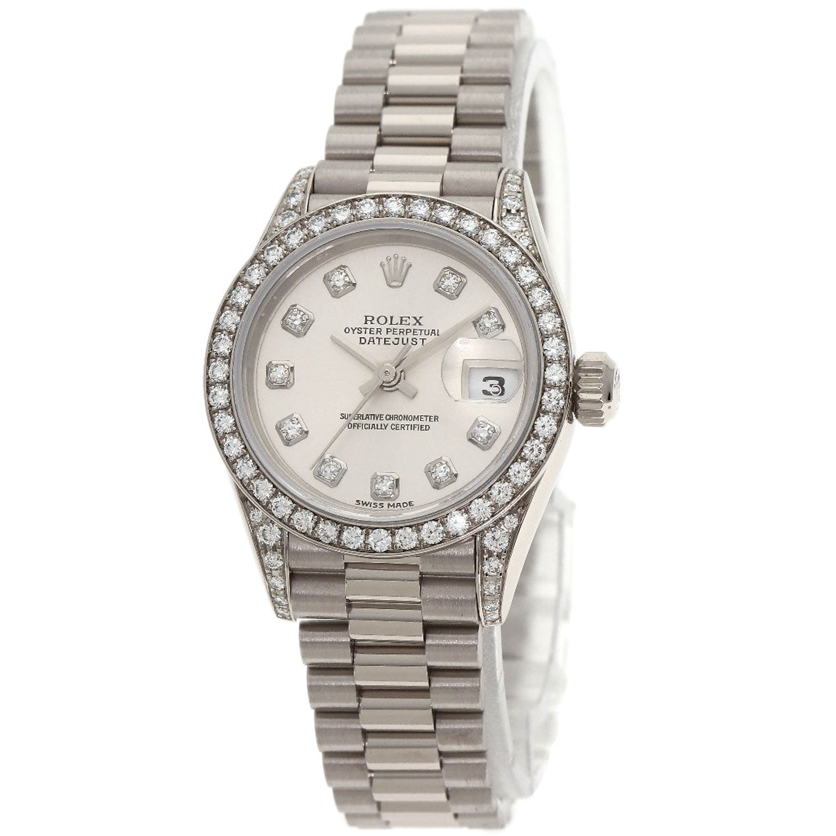 ROLEX ロレックス 79159G デイトジャスト 10P ベゼル ダイヤモンド 腕時計 K18WG レディース 中古