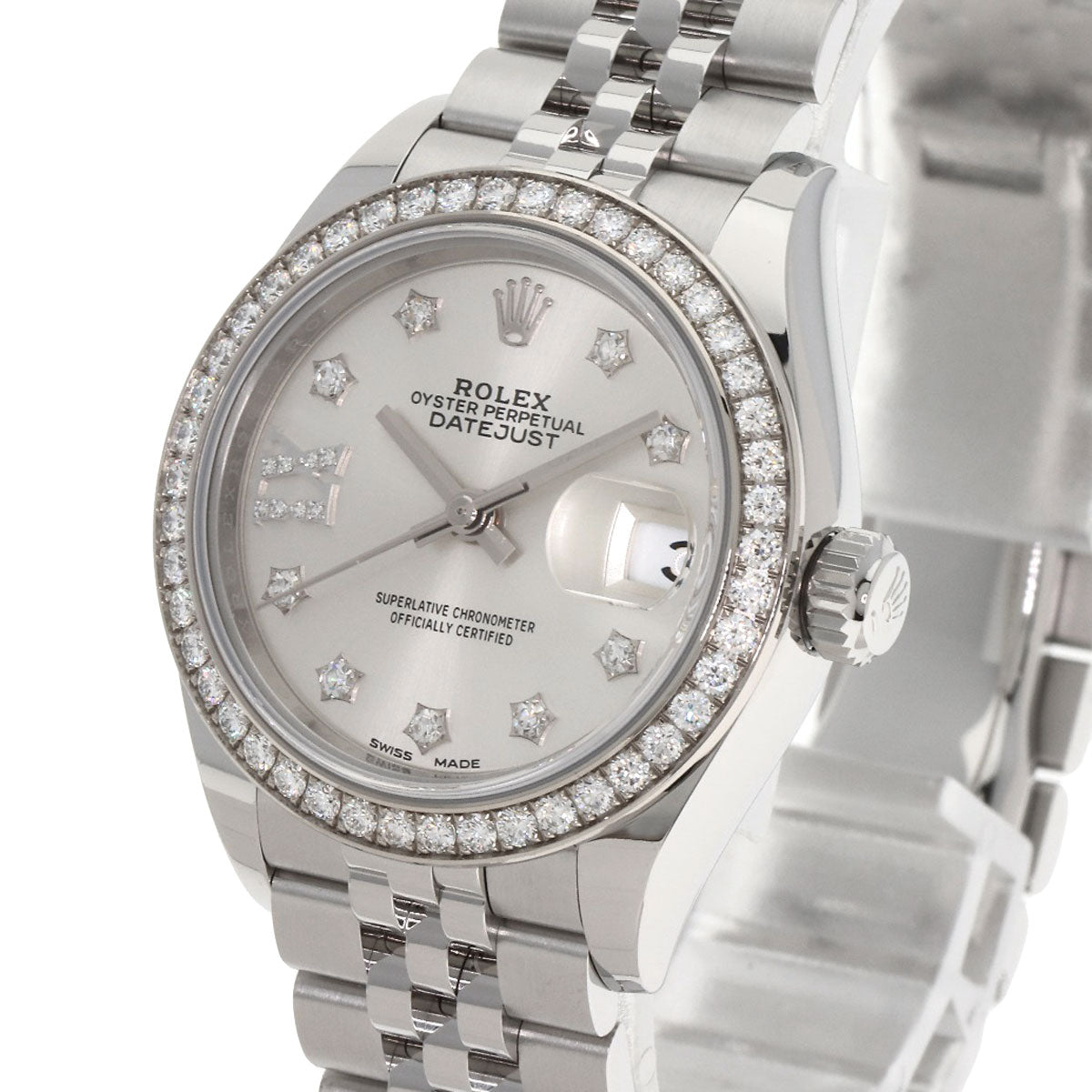 ROLEX ロレックス 279384RBR デイトジャスト 10P ダイヤモンド 腕時計 SS レディース 中古
