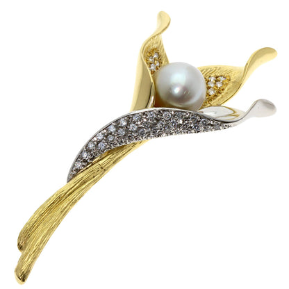 SELECT JEWELRY セレクトジュエリー パール 真珠 ダイヤモンド ブローチ K18YG レディース 中古
