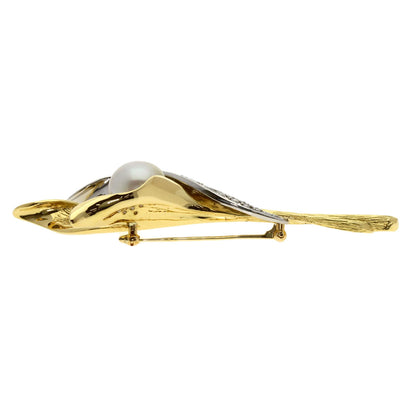 SELECT JEWELRY セレクトジュエリー パール 真珠 ダイヤモンド ブローチ K18YG レディース 中古