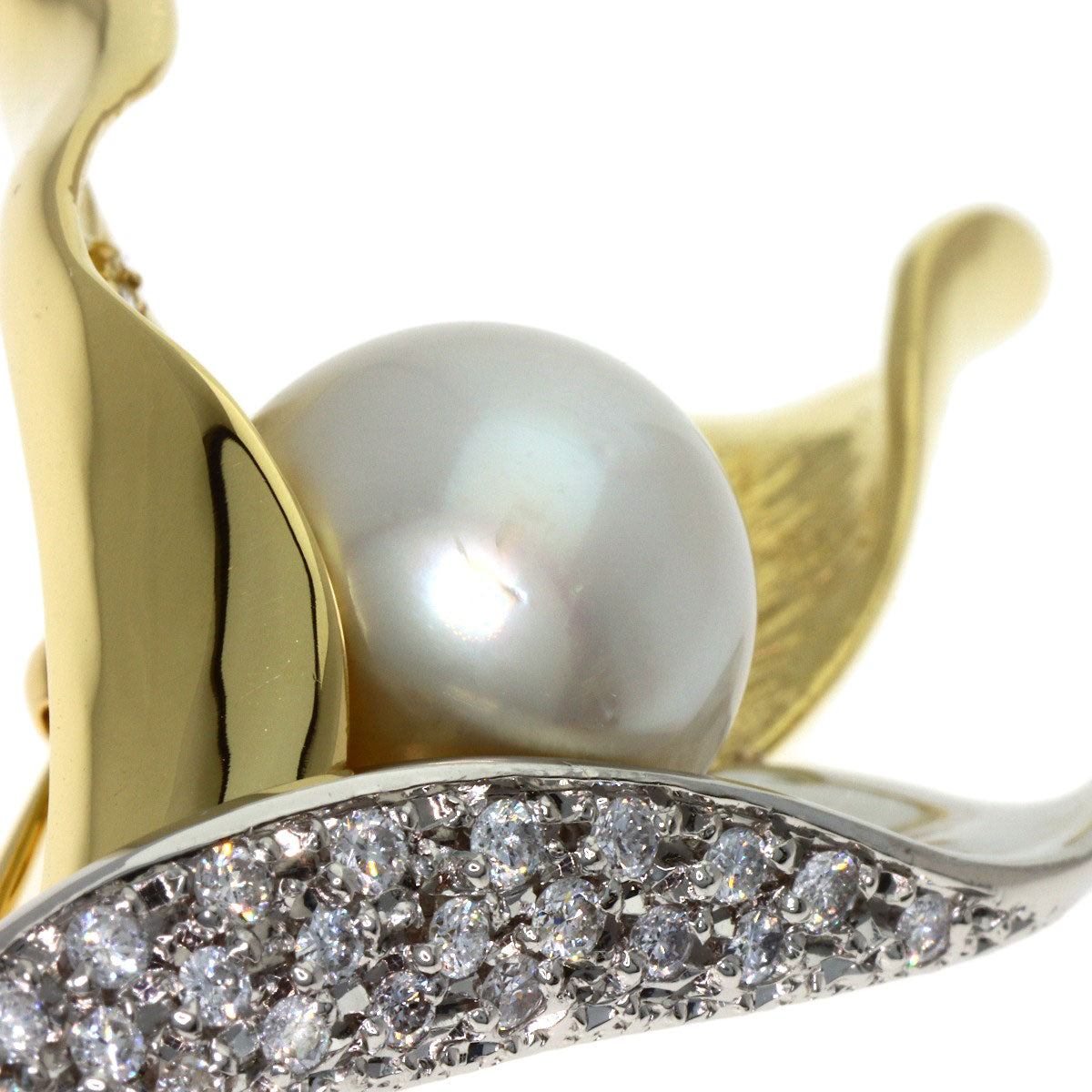 SELECT JEWELRY セレクトジュエリー パール 真珠 ダイヤモンド ブローチ K18YG レディース 中古
