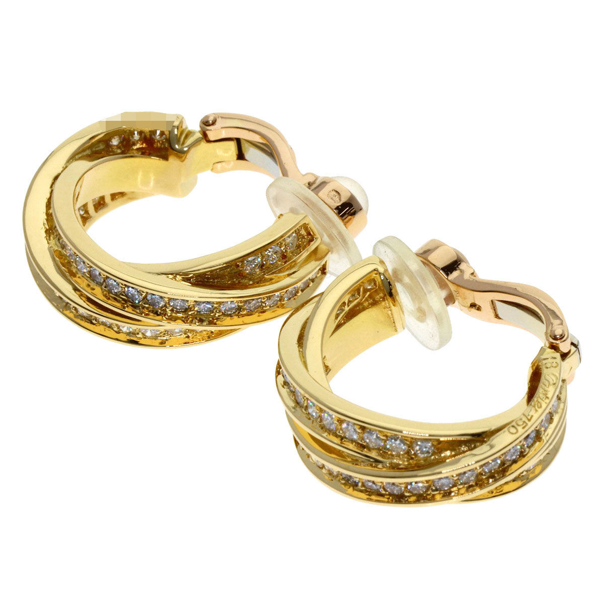 CARTIER カルティエ スリーバングルズ ダイヤモンド イヤリング K18YG レディース 中古