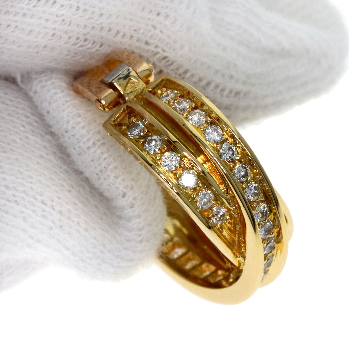 CARTIER カルティエ スリーバングルズ ダイヤモンド イヤリング K18YG レディース 中古
