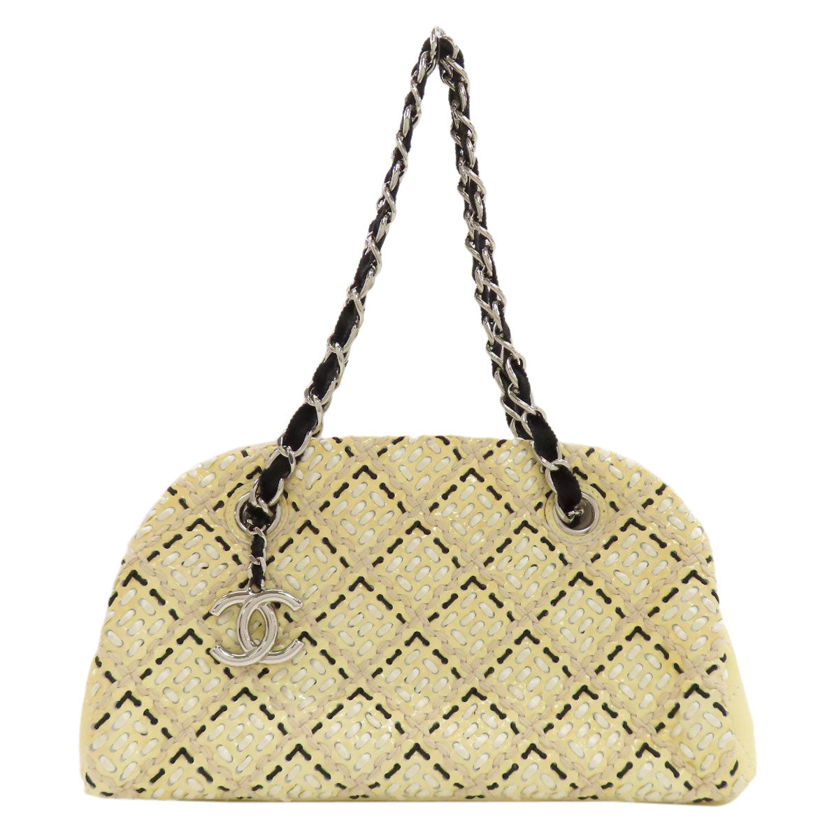 CHANEL シャネル マドモアゼル ボーリングバッグ シルバー金具 ショルダーバッグ エナメル レディース 中古