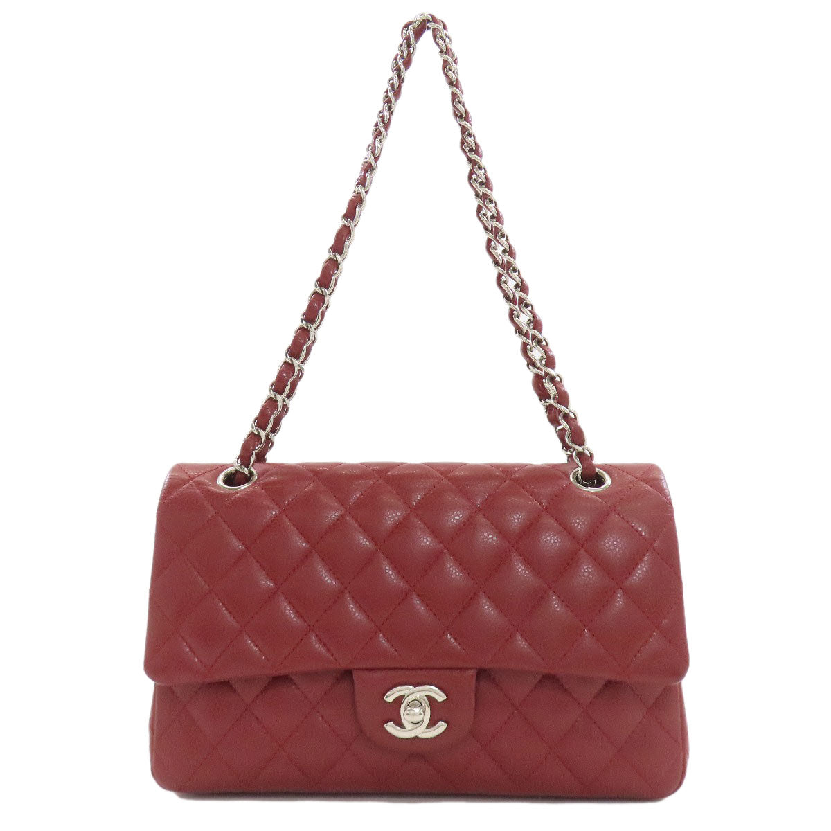 CHANEL シャネル マトラッセ ダブルフラップ シルバー金具 ショルダーバッグ グレインド カーフスキン レディース 中古